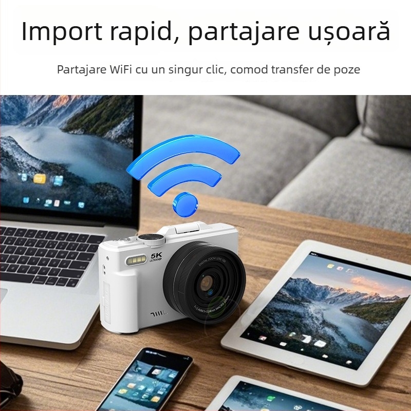 Cameră mirrorless pentru începători cu senzor CCD, 18x zoom optic, ecran LCD rotativ de 3,0 inch, rezoluție 3648×2736