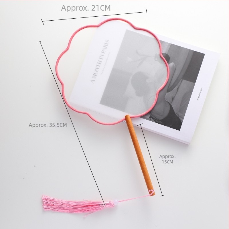 Evantai chinezesc în stil antic, cu mâner lung și ciucuri, material din pânză, marca Tane, ambalare individuală