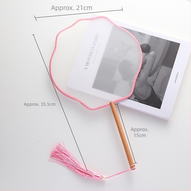 Evantai chinezesc în stil antic, cu mâner lung și ciucuri, material din pânză, marca Tane, ambalare individuală