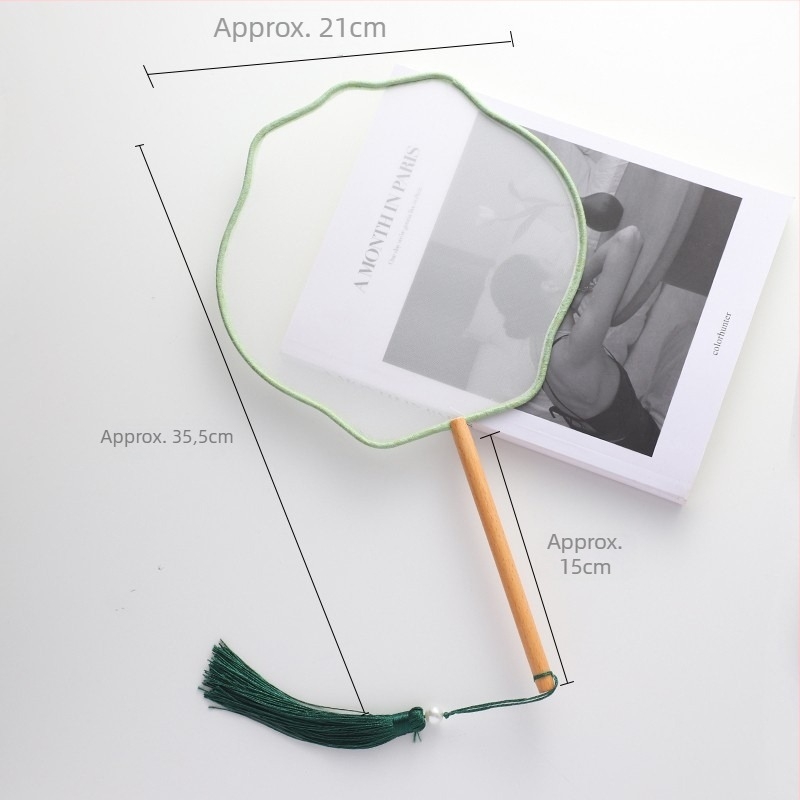 Evantai chinezesc în stil antic, cu mâner lung și ciucuri, material din pânză, marca Tane, ambalare individuală