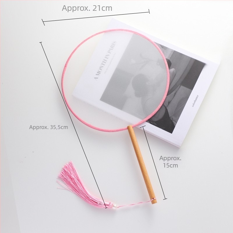 Evantai chinezesc în stil antic, cu mâner lung și ciucuri, material din pânză, marca Tane, ambalare individuală