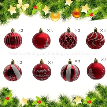 Set de ornamente sferice pictate de Crăciun cu pandantive decorative - Material PS, Confecție semi-artizanală și semi-mecanică, Brand: Altul