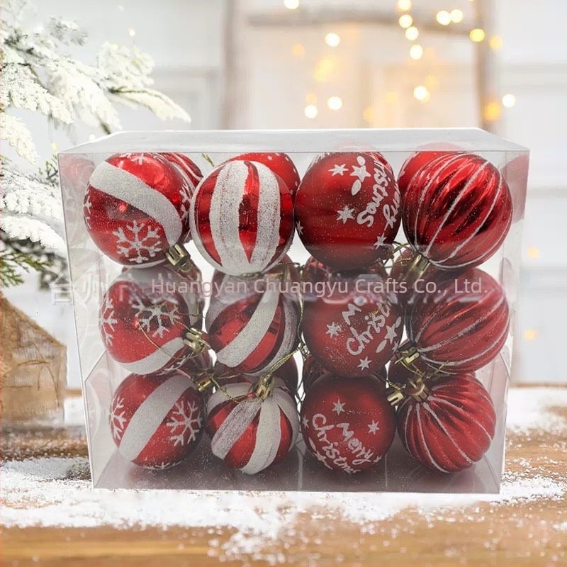 Set de ornamente sferice pictate de Crăciun cu pandantive decorative - Material PS, Confecție semi-artizanală și semi-mecanică, Brand: Altul