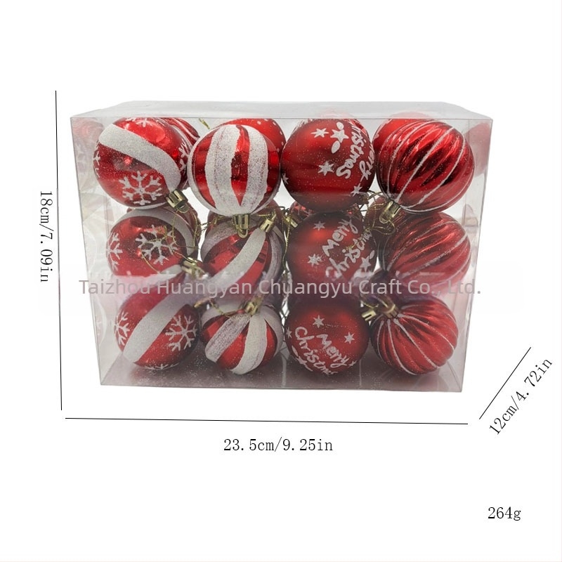 Set de ornamente sferice pictate de Crăciun cu pandantive decorative - Material PS, Confecție semi-artizanală și semi-mecanică, Brand: Altul