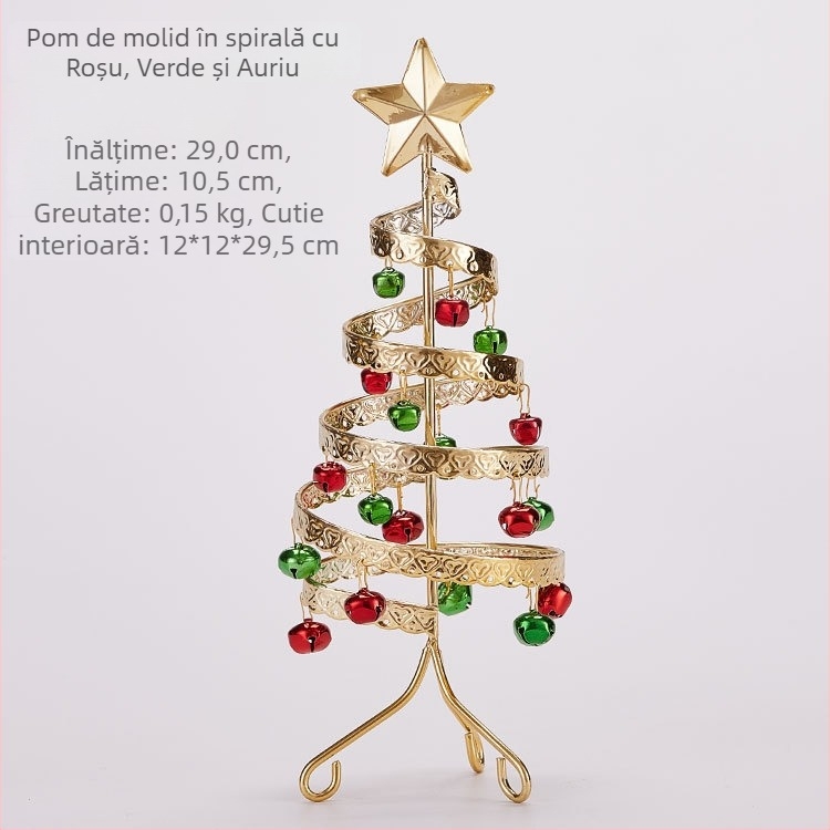 Emma mini brad de Crăciun din fier cu clopoței pentru birou – brad de Crăciun simulativ pentru decor de birou