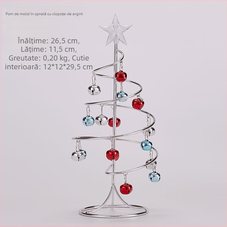 Emma mini brad de Crăciun din fier cu clopoței pentru birou – brad de Crăciun simulativ pentru decor de birou