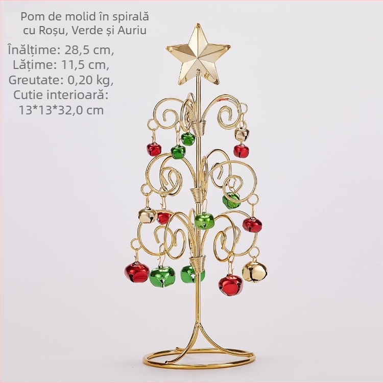 Emma mini brad de Crăciun din fier cu clopoței pentru birou – brad de Crăciun simulativ pentru decor de birou