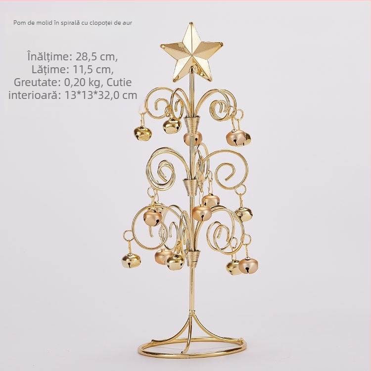 Emma mini brad de Crăciun din fier cu clopoței pentru birou – brad de Crăciun simulativ pentru decor de birou