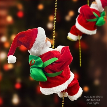 Decorațiune de Crăciun: Moș Crăciun coboară pe funie cu mărgele și scară de alpinism – ornament suspendat pentru scenă de Crăciun (Material: pluș; Nr. de articol: lt1006611705; Ambalare: cutie color; Sărbătoare: Crăciun; IP licențiat: Nu)