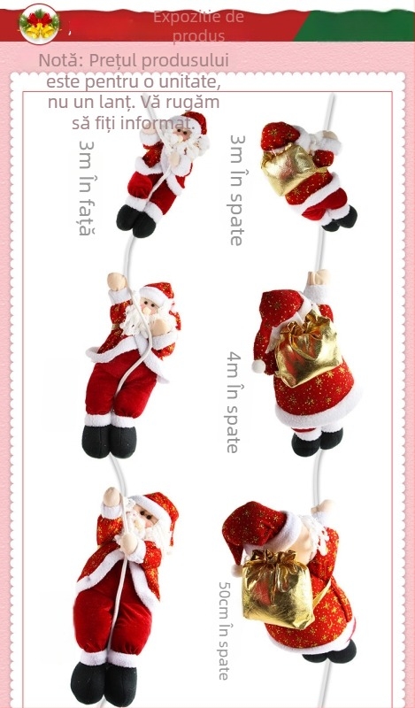 Decorațiune de Crăciun: Moș Crăciun coboară pe funie cu mărgele și scară de alpinism – ornament suspendat pentru scenă de Crăciun (Material: pluș; Nr. de articol: lt1006611705; Ambalare: cutie color; Sărbătoare: Crăciun; IP licențiat: Nu)