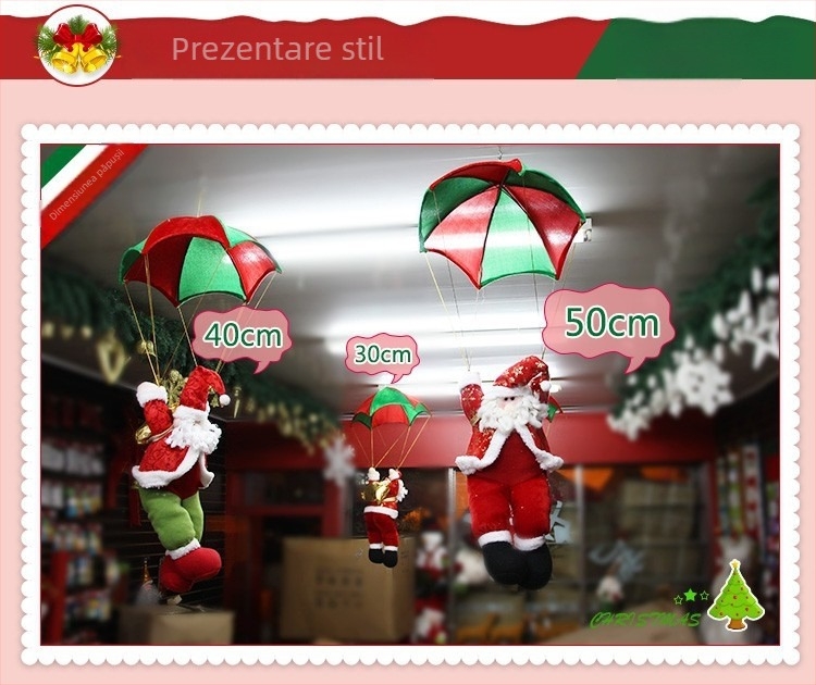 Decorațiune de Crăciun: Moș Crăciun coboară pe funie cu mărgele și scară de alpinism – ornament suspendat pentru scenă de Crăciun (Material: pluș; Nr. de articol: lt1006611705; Ambalare: cutie color; Sărbătoare: Crăciun; IP licențiat: Nu)