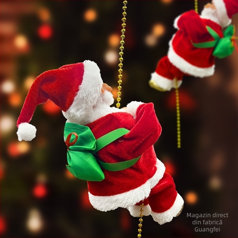 Decorațiune de Crăciun: Moș Crăciun coboară pe funie cu mărgele și scară de alpinism – ornament suspendat pentru scenă de Crăciun (Material: pluș; Nr. de articol: lt1006611705; Ambalare: cutie color; Sărbătoare: Crăciun; IP licențiat: Nu)