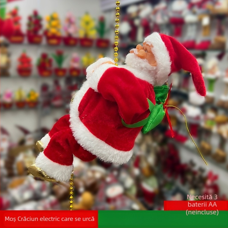 Decorațiune de Crăciun: Moș Crăciun coboară pe funie cu mărgele și scară de alpinism – ornament suspendat pentru scenă de Crăciun (Material: pluș; Nr. de articol: lt1006611705; Ambalare: cutie color; Sărbătoare: Crăciun; IP licențiat: Nu)