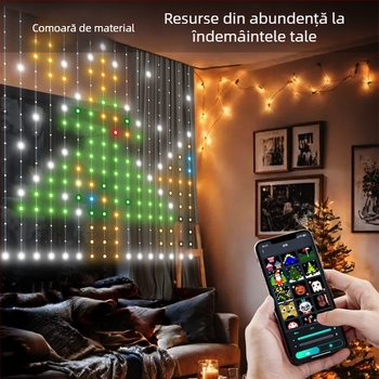 Lucițe LED RGB tip perdea pentru interior, programabile DIY, decor de Crăciun, soclu E14, reglaj luminozității, IP44