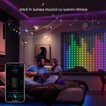 Lucițe LED RGB tip perdea pentru interior, programabile DIY, decor de Crăciun, soclu E14, reglaj luminozității, IP44