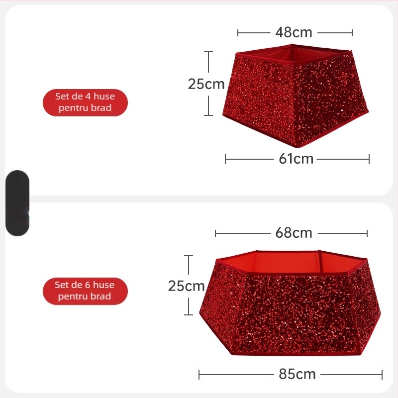 Plantronics fustă pentru pom de Crăciun cu material paiete, decor 3D în jurul bazei pomului, stil modern minimalist, producție semi manuală/semi automatizată