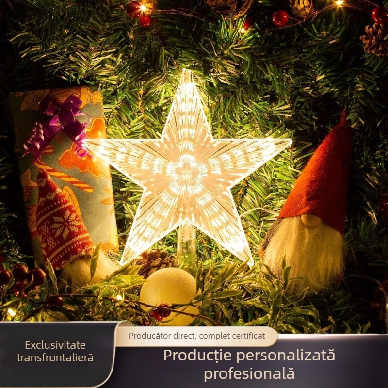 Stea LED pentru vârful bradului - Alimentare USB/Baterie, 5V, IP44, Priză lampă F5, 6000h