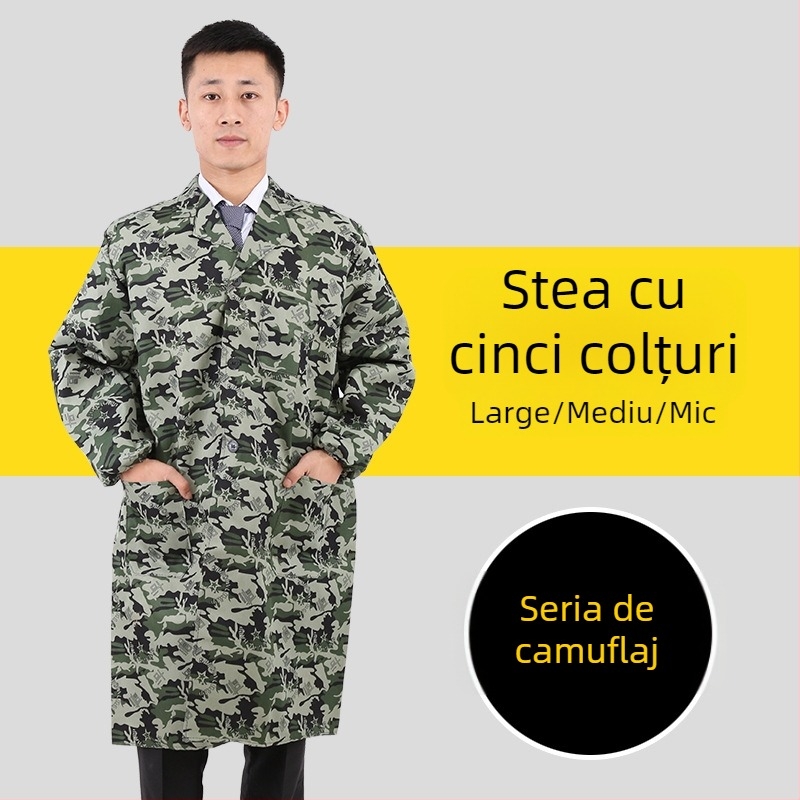 Palton de lucru pentru bărbați cu mâneci lungi, camuflaj, patru sezoane, 100% poliester, amestec din fibre chimice, anti-poluare și decontaminare, îmbrăcăminte de lucru industrială