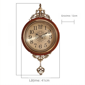 Ceas de perete 18003 – Nordic, carcasă metalică circulară, cadran din cupru, mecanism cuarț japonez, alimentare cu baterie