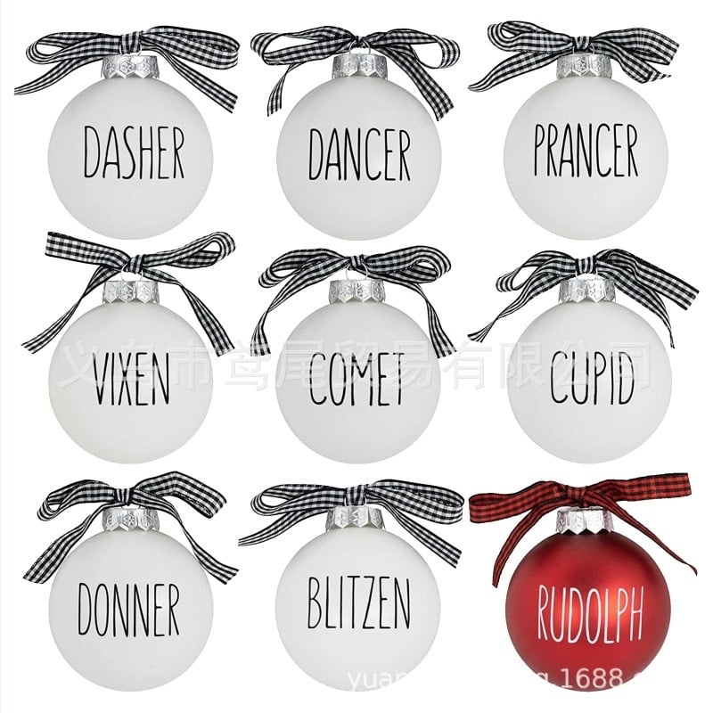 Ornament de brad din plastic cu funda, 9–12 bucăți, imprimare, gata de cadou