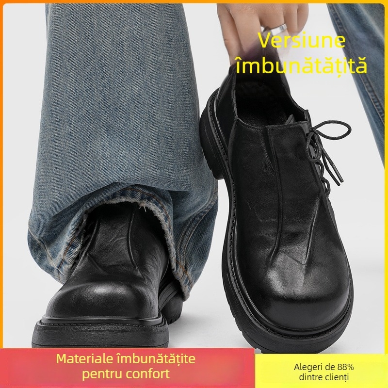 Pantofi derby pentru bărbați, toamnă - partea superioară microfibră, talpă din cauciuc, închidere cu șireturi, vârf rotund