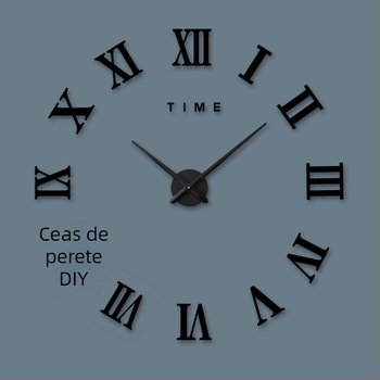 Ceas de perete cu numere romane 3D, carcasă din acrilic, alimentat cu baterie, mișcare cu salt al secundelor, decorativ, oglindă