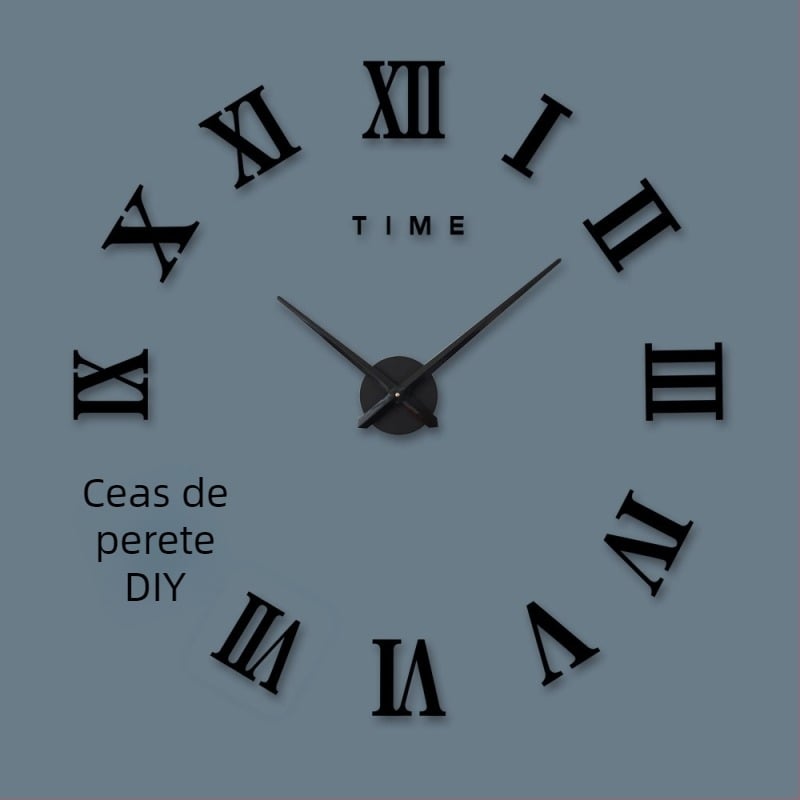 Ceas de perete cu numere romane 3D, carcasă din acrilic, alimentat cu baterie, mișcare cu salt al secundelor, decorativ, oglindă