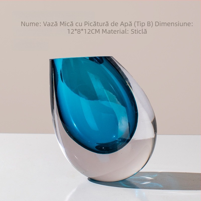 Vază din sticlă, suflată, design geometric modern minimalist, finisaj lucios