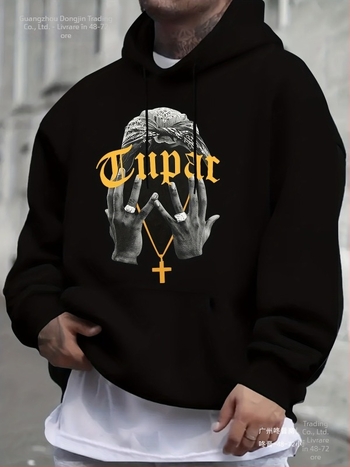 Hanorac cu glugă — croială relaxată, imprimeu, poliester