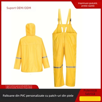 Set de ploaie cu PVC piele patch — pentru adulți, îmbrăcăminte de exterior cu pantaloni de ploaie și bretele