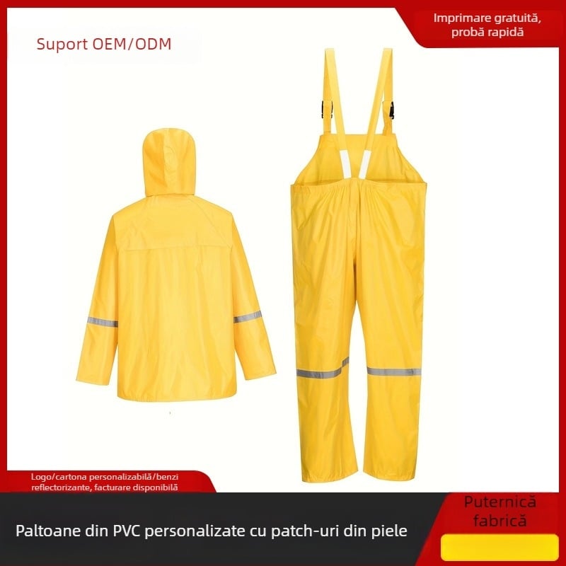 Set de ploaie cu PVC piele patch — pentru adulți, îmbrăcăminte de exterior cu pantaloni de ploaie și bretele