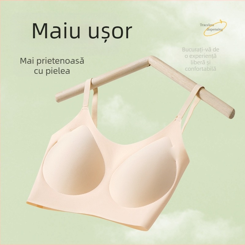 Sutien fără fir, cupe 3/4, formare din burete, material principal nailon, căptușeală spandex, bretele fixe duble, susținere a spatelui, respirabil