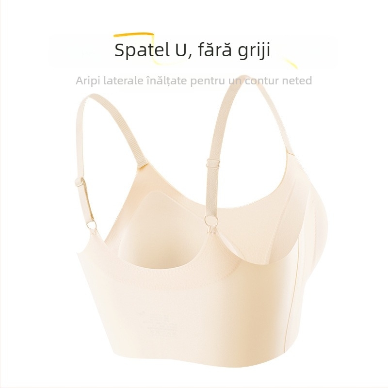 Sutien fără fir, cupe 3/4, formare din burete, material principal nailon, căptușeală spandex, bretele fixe duble, susținere a spatelui, respirabil