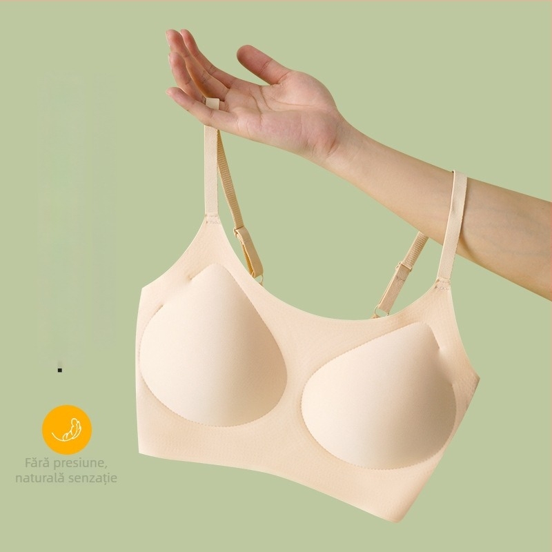 Sutien fără fir, cupe 3/4, formare din burete, material principal nailon, căptușeală spandex, bretele fixe duble, susținere a spatelui, respirabil