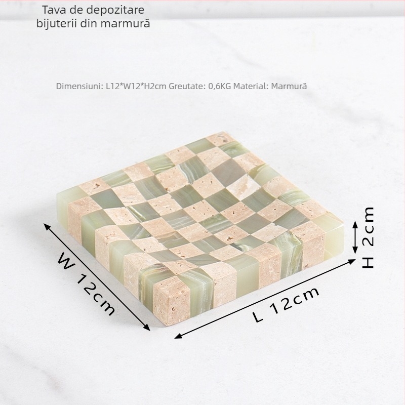 Tavă de depozitare din marmură cu design colorblock, marmură naturală, finisaj lucios, stil minimalist modern