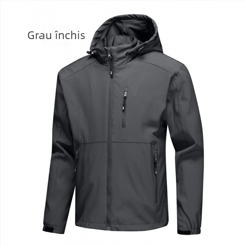 Geacă softshell pentru bărbați, slim fit, cu glugă, fermoar, lungime extra, țesătură vinilon-poliester