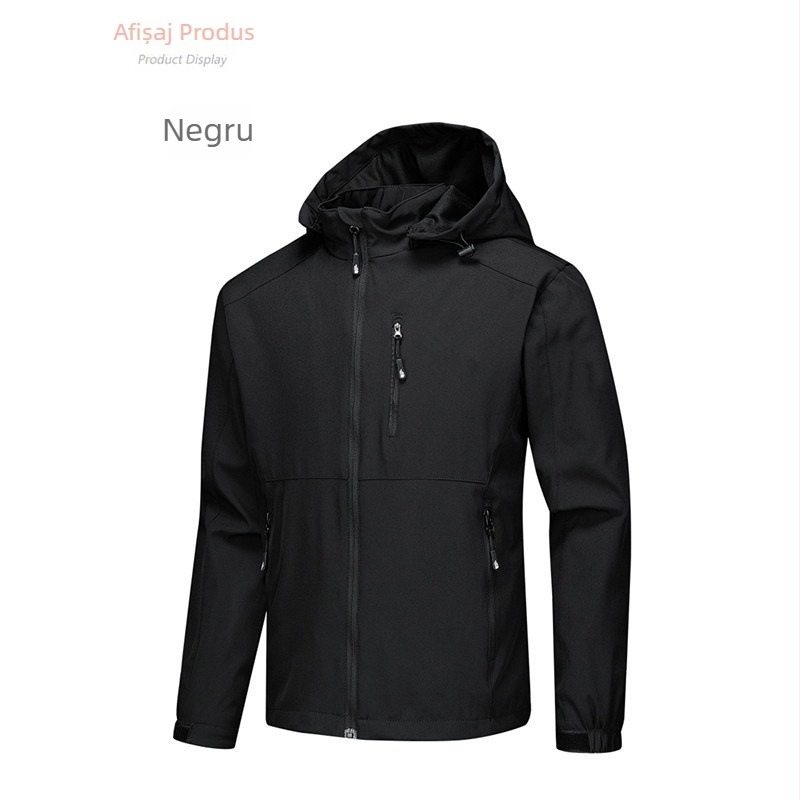 Geacă softshell pentru bărbați, slim fit, cu glugă, fermoar, lungime extra, țesătură vinilon-poliester