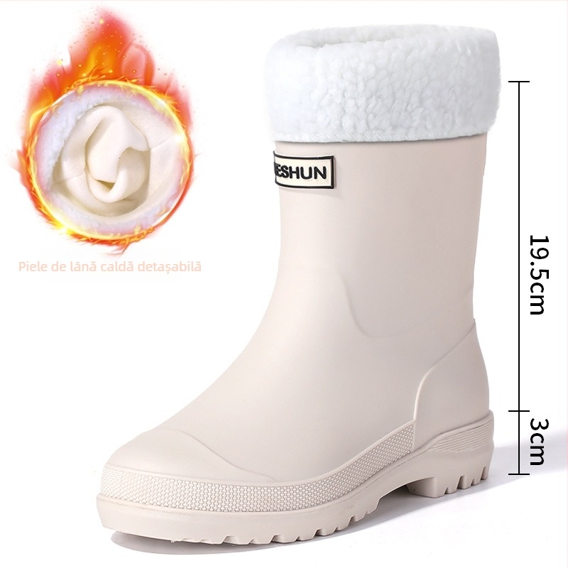 Cizme de ploaie pentru femei, partea superioară din PVC, înălțime medie a tubului, slip-on, toc plat, pentru patru sezoane