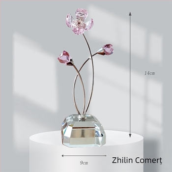 Trifoi cu patru foi – floare eternă din cristal pudrat, ornament vegetal în cutie cadou, stil modern minimalist