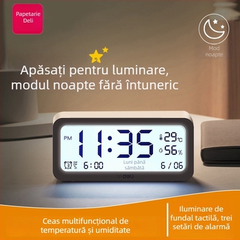 Deli ceas de alarmă electronic cu afișaj LCD, alimentat cu baterie, stil boem