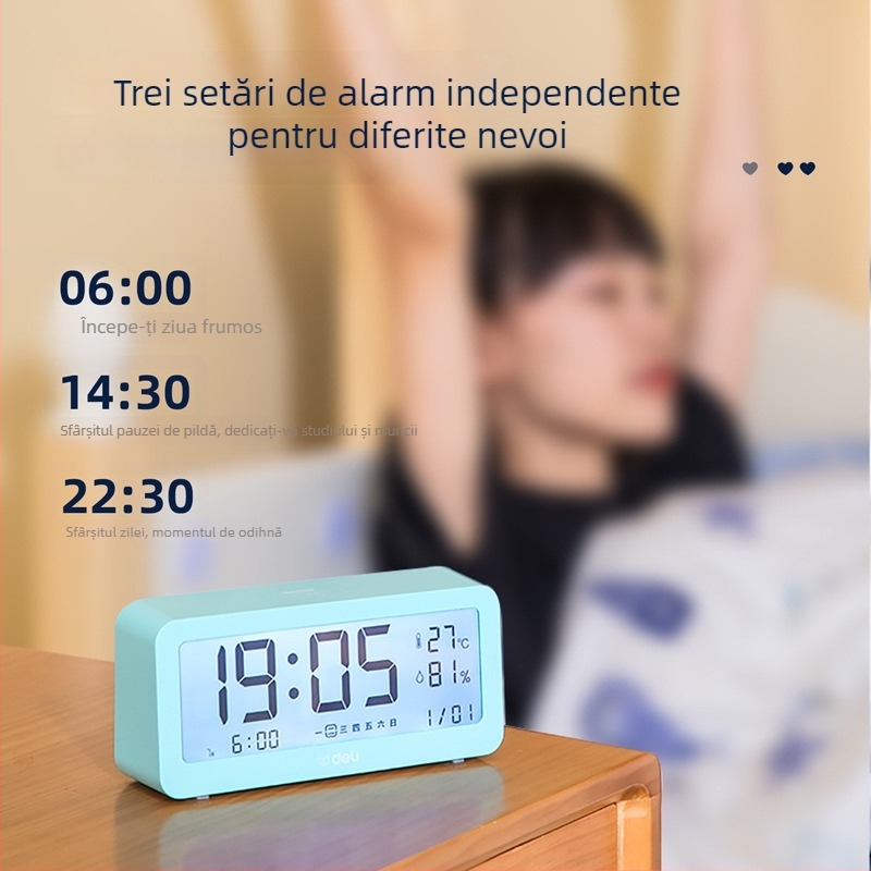 Deli ceas de alarmă electronic cu afișaj LCD, alimentat cu baterie, stil boem