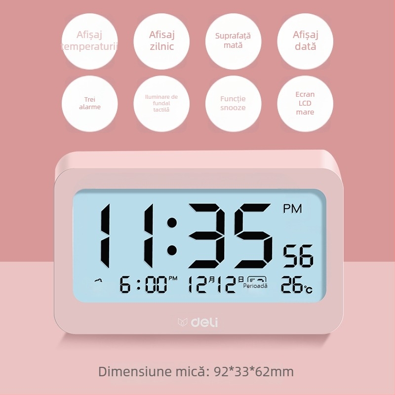 Deli ceas de alarmă electronic cu afișaj LCD, alimentat cu baterie, stil boem