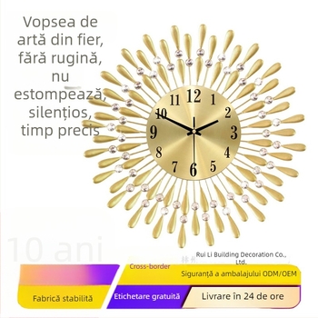 Ceas de perete JT1301 cu mișcare cuarț, alimentat cu baterie, cadran din metal, carcasă din fier forjat