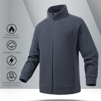 Geacă bărbătească din polar, cu guler înălțat, fermoar frontal, gros, stil coreean