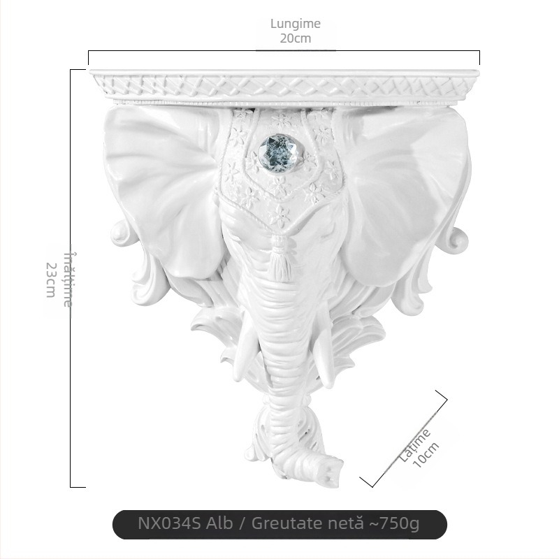 Decoare perete cu cap de elefant, decor 3D pentru perete cu raft, rășină, Ruiya Home