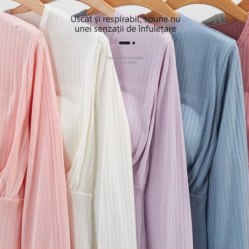 Top de alăptare cu închidere cu patru nasturi, mâneci lungi, viscoză respirabilă (95-100%), țesătură groasă 251-300 g/m²