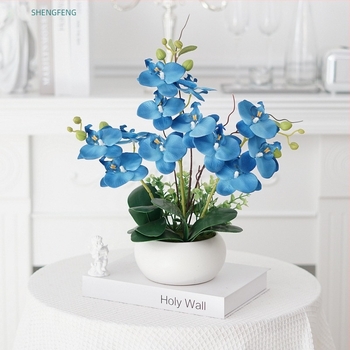 Shengfeng Flori Phalaenopsis artificiale în ghiveci – set bonsai ceramic pentru decor în living; varietate: Phalaenopsis; material: mătase; utilizare: nunți, ședințe foto, decor interior