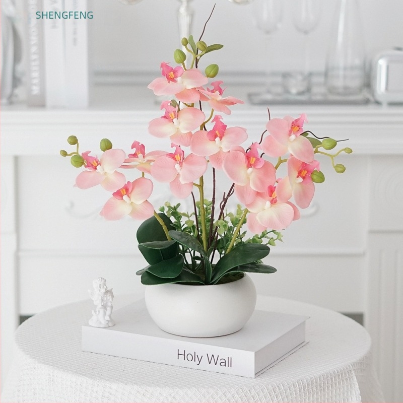 Shengfeng Flori Phalaenopsis artificiale în ghiveci – set bonsai ceramic pentru decor în living; varietate: Phalaenopsis; material: mătase; utilizare: nunți, ședințe foto, decor interior