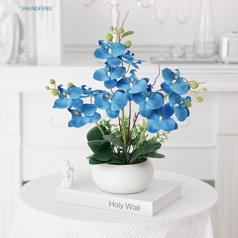 Shengfeng Flori Phalaenopsis artificiale în ghiveci – set bonsai ceramic pentru decor în living; varietate: Phalaenopsis; material: mătase; utilizare: nunți, ședințe foto, decor interior