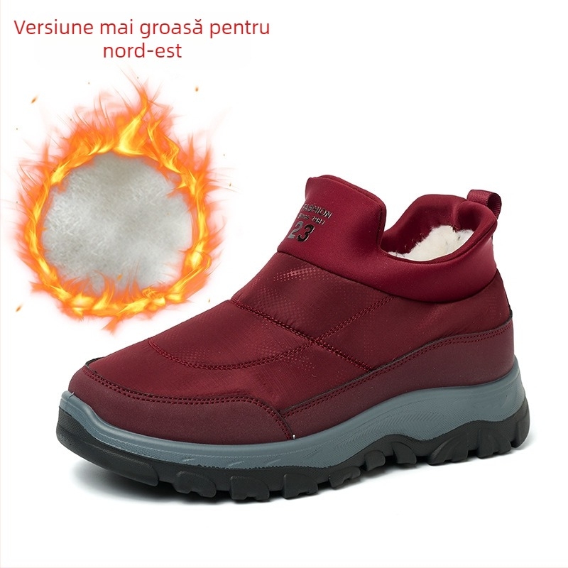 Ghete de iarnă slip-on pentru bărbați, căptușite cu fleece, calde, pentru exterior, talpă PU groasă